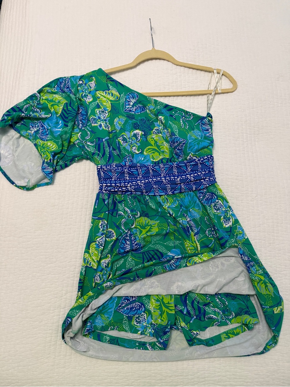 Lilly Pulitzer One Shoulder Tropical Print Romper Green Blue Size XS